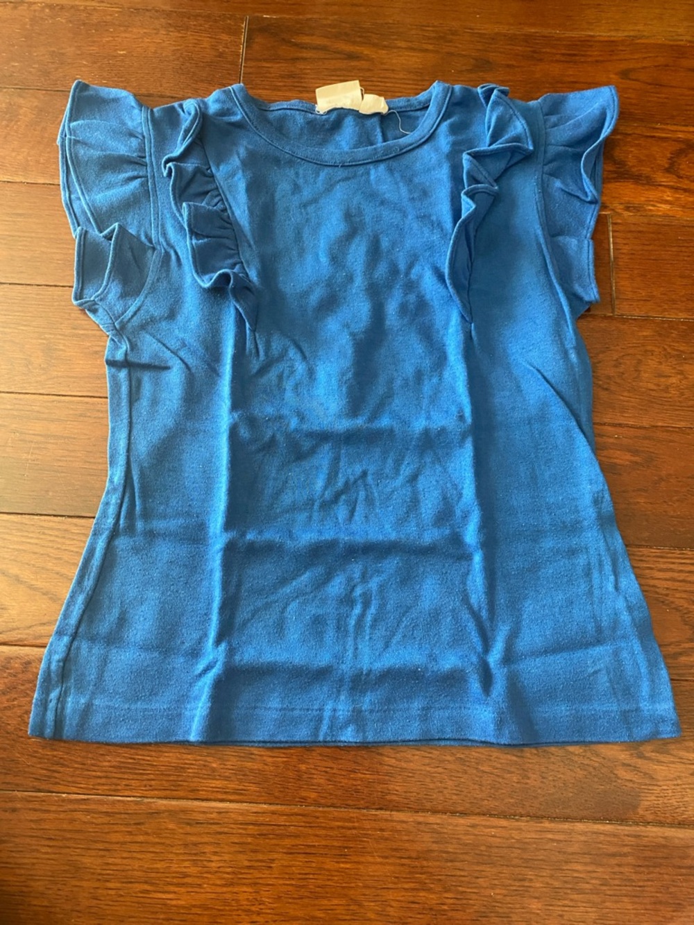 Ruffled Sleeve Crewneck Top - Blue
